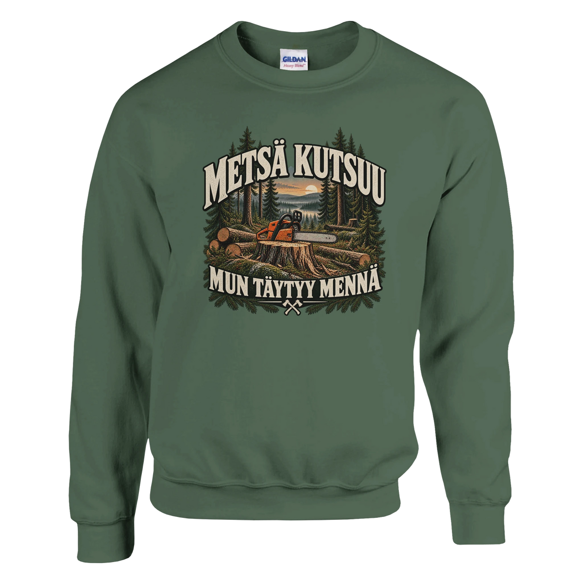 Metsä kutsuu Sahuria - Collegepaita – tuotekuva