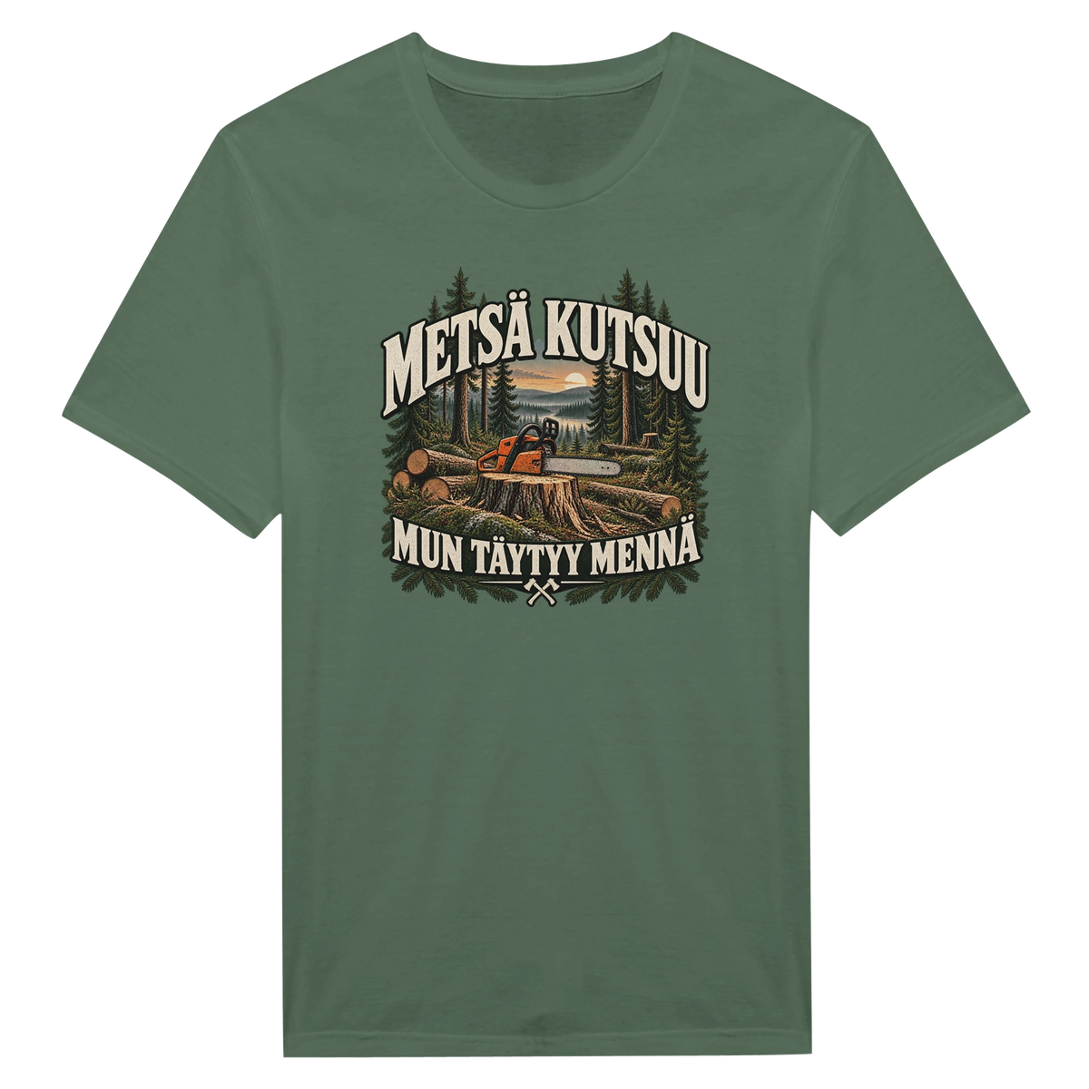 Metsä kutsuu Sahuria - Miesten T-paita – tuotekuva