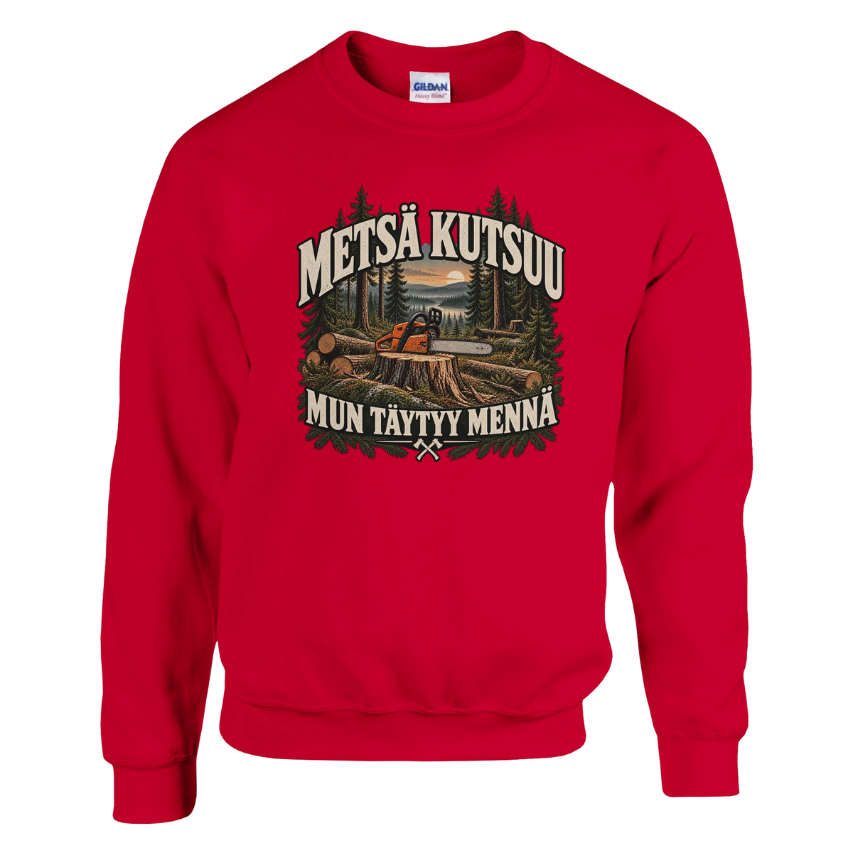 Metsä kutsuu Sahuria - Collegepaita – tuotekuva