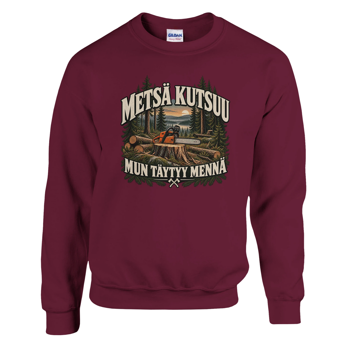 Metsä kutsuu Sahuria - Collegepaita – tuotekuva