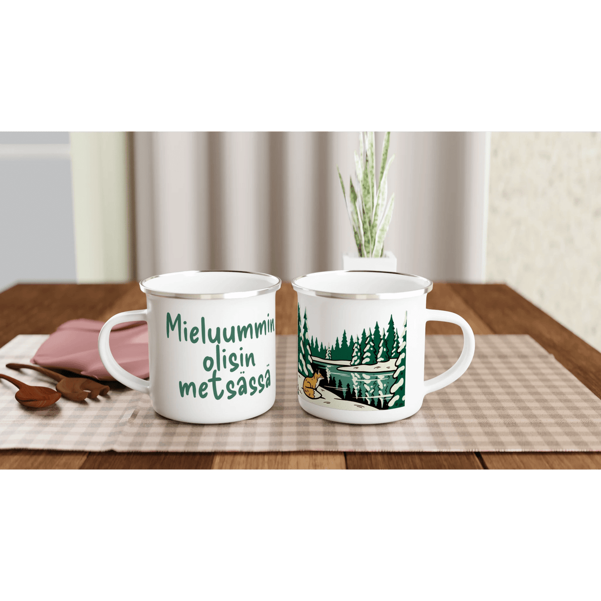 Mieluummin Olisin Metsässä Kettu - Emalimuki 3,5dl - Mun Paita