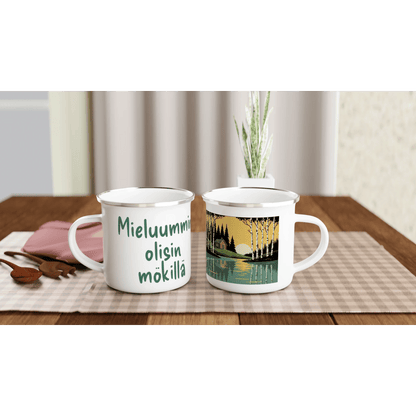 Mieluummin Olisin Mökillä - Emalimuki 3,5dl - Mun Paita