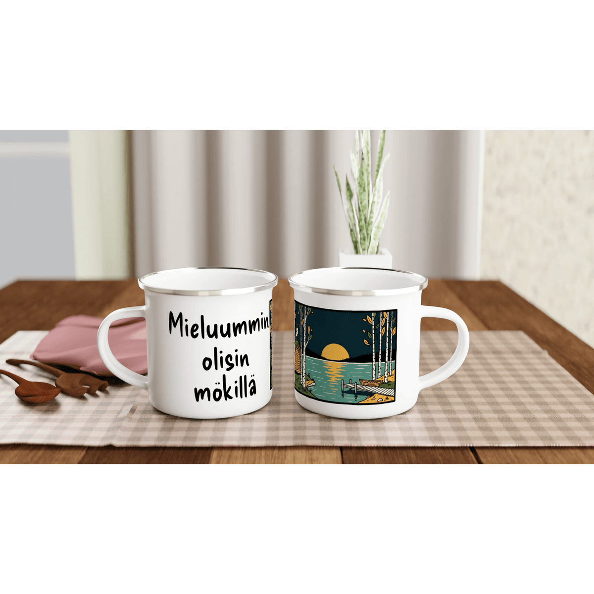 Mieluummin Olisin Mökillä - Emalimuki 3,5dl - Mun Paita