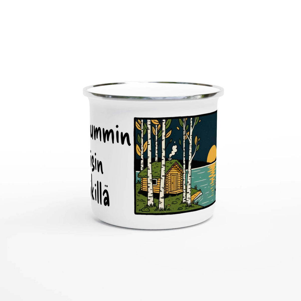 Mieluummin Olisin Mökillä - Emalimuki 3,5dl - Mun Paita